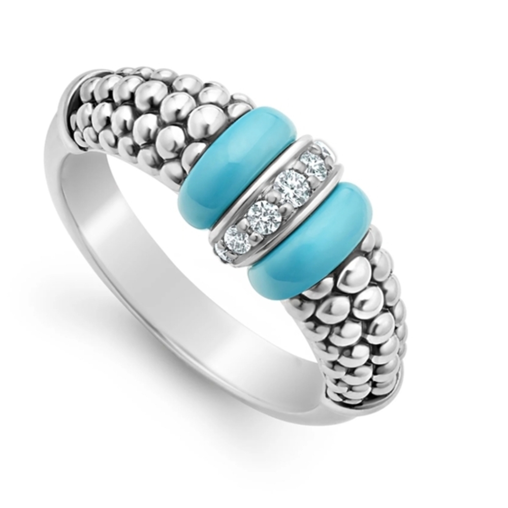 Lagos Diamond Turquoise Ring Size 8